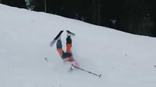 Huge skiing backflip fail!