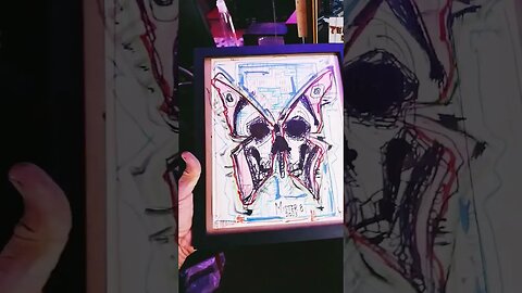 skull butterfly painting on vintage NASA document by Mister 8