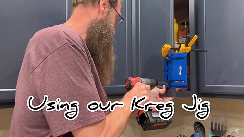 Installing cabinet pull with our Kreg Jig #kregjig #hedgehogshomestead