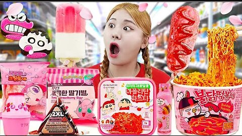 Korean Convenience Store Food Mukbang! PINK DESSERT JELLY CANDY