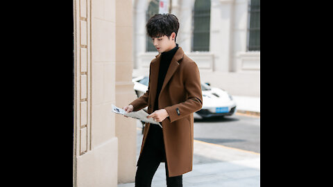 YASUGUOJI Casual Solid Color Men Coat Winter Long Slim Fit Polyester Men Coat Male Overcoat