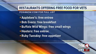 Restaurants offering free food for vets