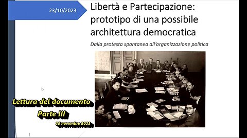 Lettura del documento "Libertà e Partecipazione" III parte 25 novembre 2023