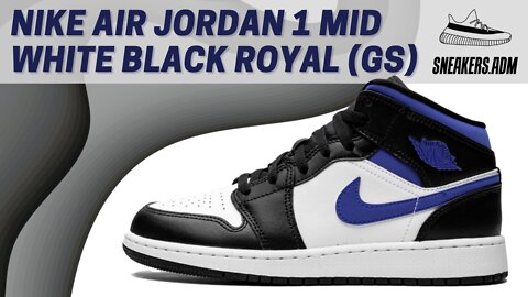 Nike Air Jordan 1 Mid White Black Royal (GS) - 554725-140 - @SneakersADM