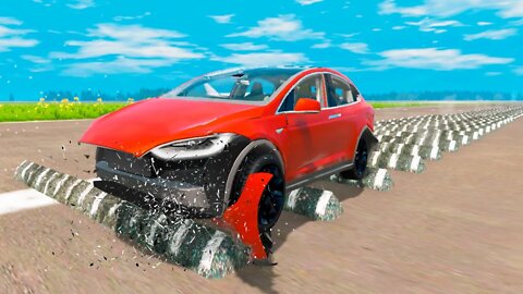 Tesla Model X vs 100 Speed Bumps – BeamNG.Drive