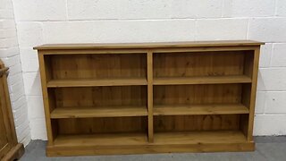 Low Wide Waxed Pine Bookcase Adjustable Shelves (X4807B) @PinefindersCoUk