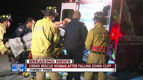 Crews rescue woman after falling down cliff in Torrey Pines