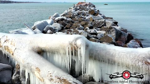 Drone footage captures stunning ice forming on Lake Michigan