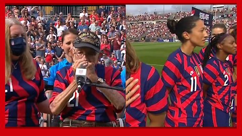 US Soccer Players Turn Away From US Flag as 98-Year-Old Vet Plays National Anthem - 2272