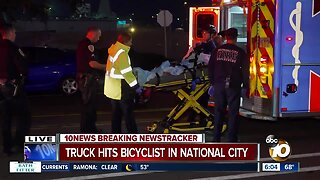 Bicyclist crashes, has feet run over by truck on National City street