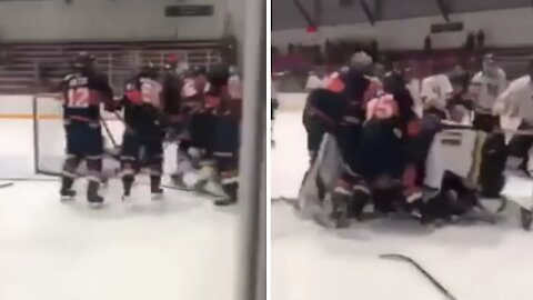Epic high school playoff hockey brawl