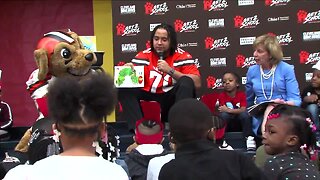 Browns players and Ohio's first lady Fran Dewine read to kids at Superior Elementary School in East Cleveland as part of Read Across America Day