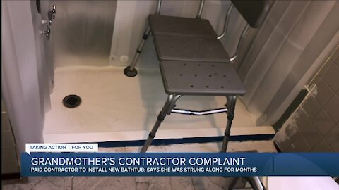 Detroit grandmother says contractor strung her along after paying in full for tub installation