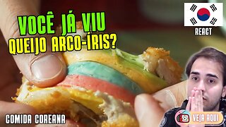 Costeleta de porco com QUEIJO ARCO-ÍRIS! Reagindo a COMIDAS DE RUA COREANAS | Veja Aqui Reacts