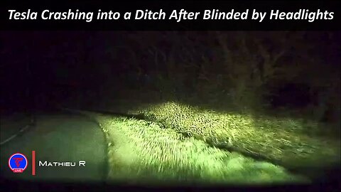 Tesla Crashing into a Ditch After Blinded by Headlights | Teslcam Live