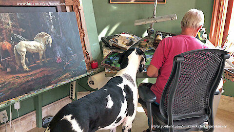 Great Dane Watches Artist Lawrence Dyer Paint a Frog Race Award