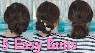 5 Easy Ways To Do A Low Messy Bun! Medium And Long Hairstyles!