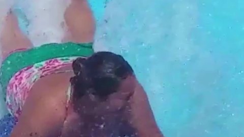 Funny Teen Girl On A Boogie Board Loses Her Swim Suit