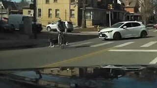 Cyclist smashes into hesitating pedestrian