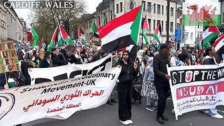 Global March for Sudan and Palestine, Castle Street, Cardiff Wales