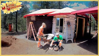 Earthbag Cabin Stucco Finish, Kitchen Cabinet Construction & Aquaponics Build | Weekly Peek Ep190