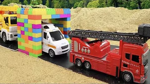 Fire truck excavator crane car toy transformation sand play