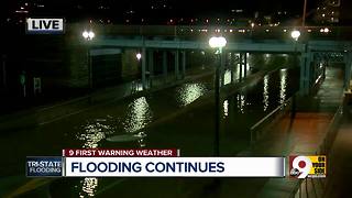 Mehring Way, Cincinnati's riverfront parks underwater due to Ohio River flooding