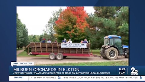 Milburn Orchards in Elkton says "We're Open Baltimore!"