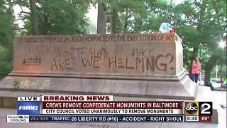 Confederate monuments removed overnight in Baltimore