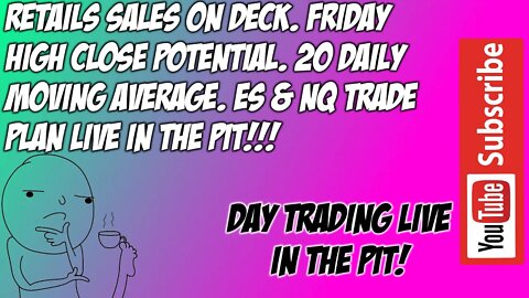 Retail Sales News. Friday High Close Potential. 20 Daily Moving Averages. - ES & NQ Live Day Trading