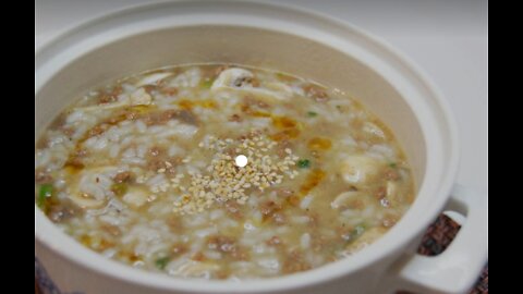 Beef mushroom rice porridge. 소고기 버섯죽