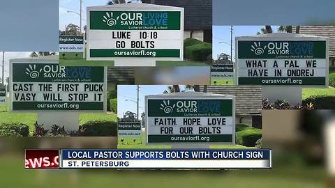 Local Pastor has taken over church marquee for years to support the Tampa Bay Lightning