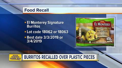 Breakfast burritos recalled over plastic pieces