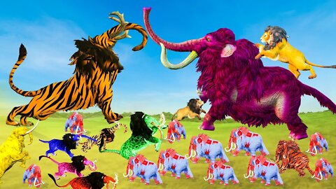 20 Zombie Monster Lions Vs 20 Zombie Spiderman Mammoths Save Cow Ultimate Animal Revolt Epic Battle