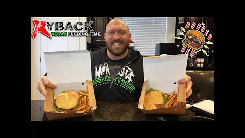 Ryback Feeding Time: The Burger Den Beyond Burger w/ Grilled Onions & Mushroom and Seasoned Fries