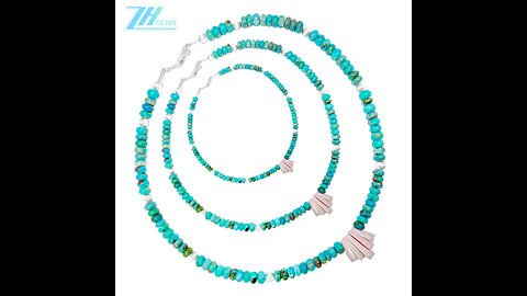 Natural turquoise roundle beads and pink opal pendant with 925 silver beads jewelry