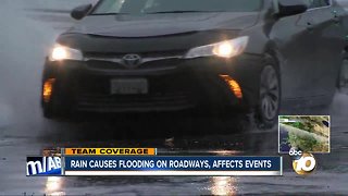 Rain causes flooding on roadways, affect events
