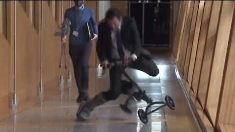 Scottish Health Minister Humza Yousaf Takes HARD Fall Off Mobility Scooter