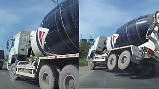 Cement Truck Comes Out Of Nowhere With An Epic Fail