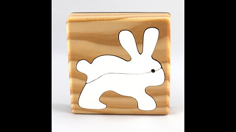 Bunny Rabbit Puzzle, Handmade and Painted Two-Piece Wood Tray Puzzle for Young Children