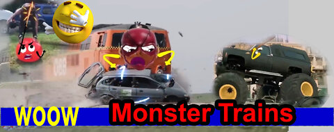 Train Crash | Monster Trains Crush Cars on Railroad - Woa Doodland