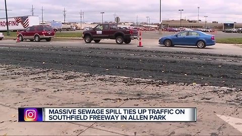 Massive sewage spill ties up traffic on Southfield Freeway in Allen Park