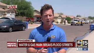 Water, gas line break floods Phoenix neighborhood