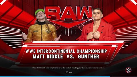 Monday Night Raw Gunther vs Matt Riddle for the WWE Intercontinental Championship
