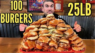 IMPOSSIBLE 100 BURGER CHALLENGE (25LB) | The Most Burgers | Crazy American Food Challenge