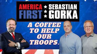 A coffee to help our troops. Pete and Seth Talbott with Sebastian Gorka on AMERICA First