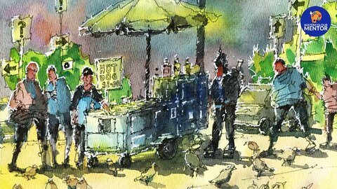 Hotdog Stand: Line and Wash Watercolour Sketching