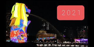 Singapore New Year 2021 Merlion Park Light Show - Share the Moment