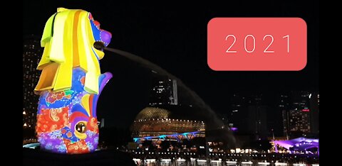 Singapore New Year 2021 Merlion Park Light Show - Share the Moment