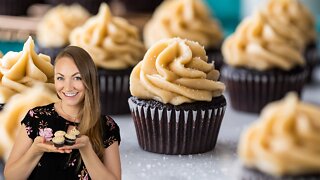 Dark Chocolate Mini Cupcakes with Salted Caramel Frosting